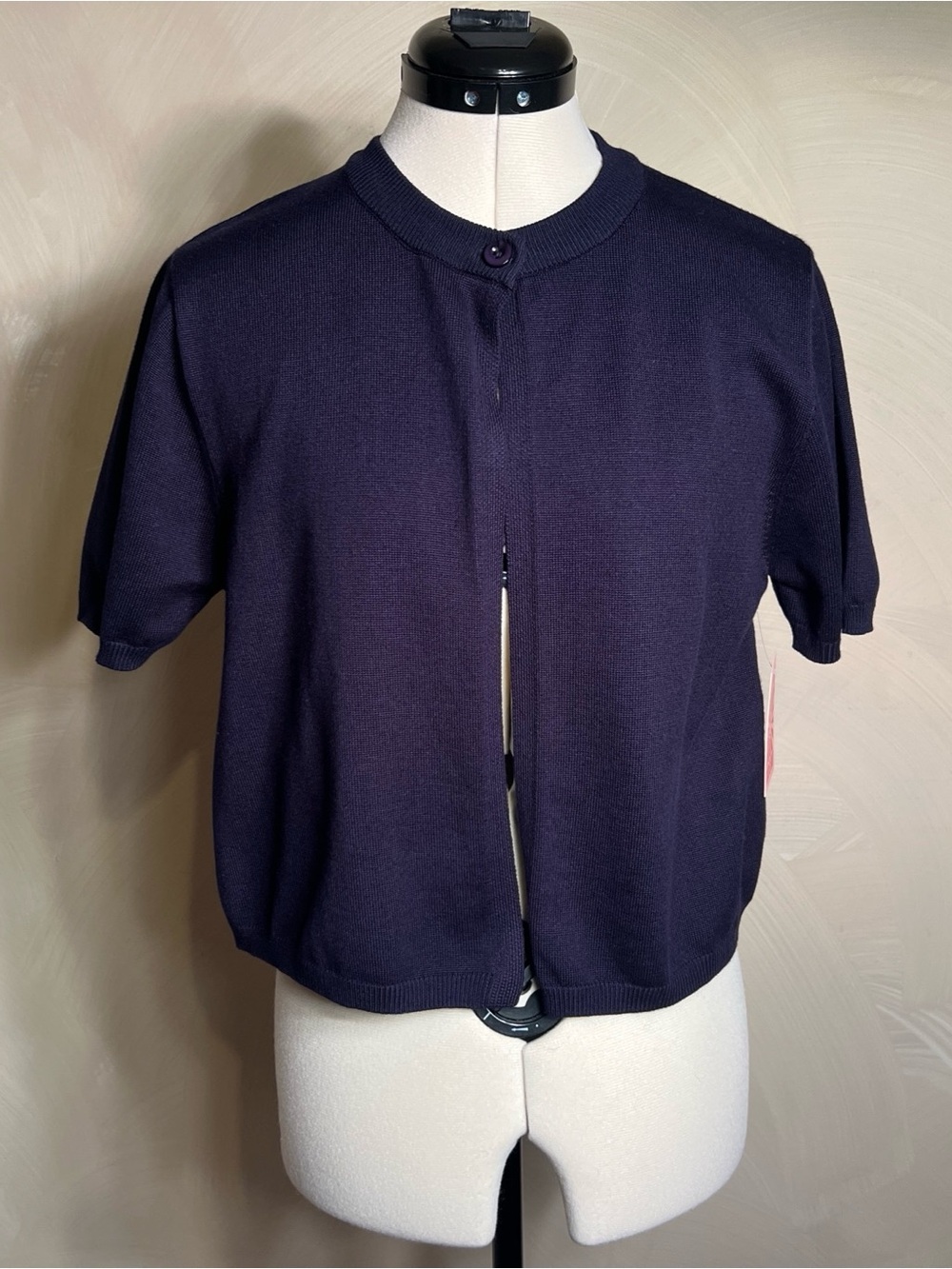 Coco & Shay Women's Minimalist Navy SS Open Front Cropped 1-Button Cardigan|Sz:M